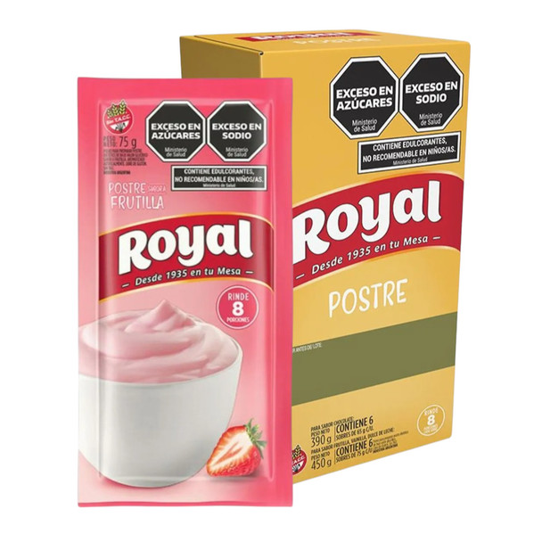 Royal Frutilla Strawberry Ready to Make Dessert, 8 servings per pouch, 75 g / 2.64 oz (box of 6 pouches)