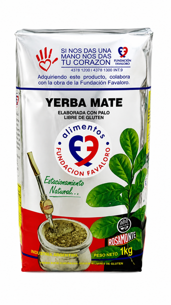 Rosamonte Fundación Favaloro Yerba Mate Traditional Blend with Stems Gluten Free, 1 kg / 2.2 lb