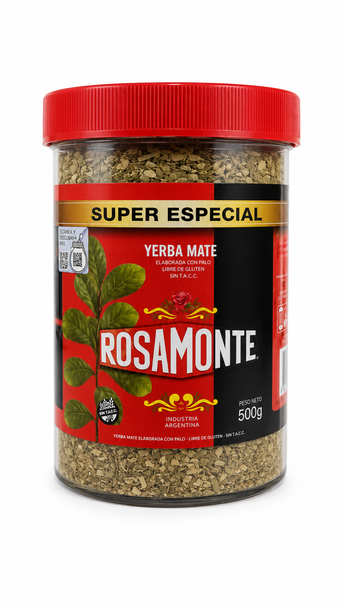 Rosamonte Super Especial Yerba Mate in Plastic Jar with Stems, Gluten Free, 500 g / 17.64 oz