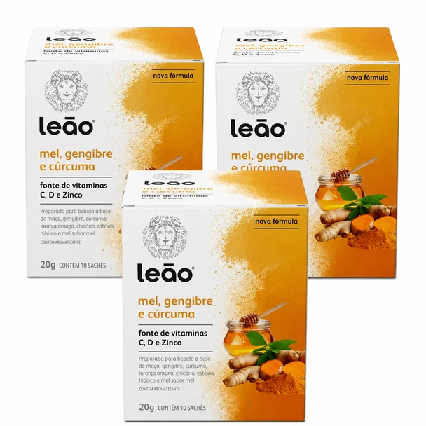 Cha Leao Vitamin Tea Honey, Ginger & Turmeric 10 Tea Bags (pack of 3)