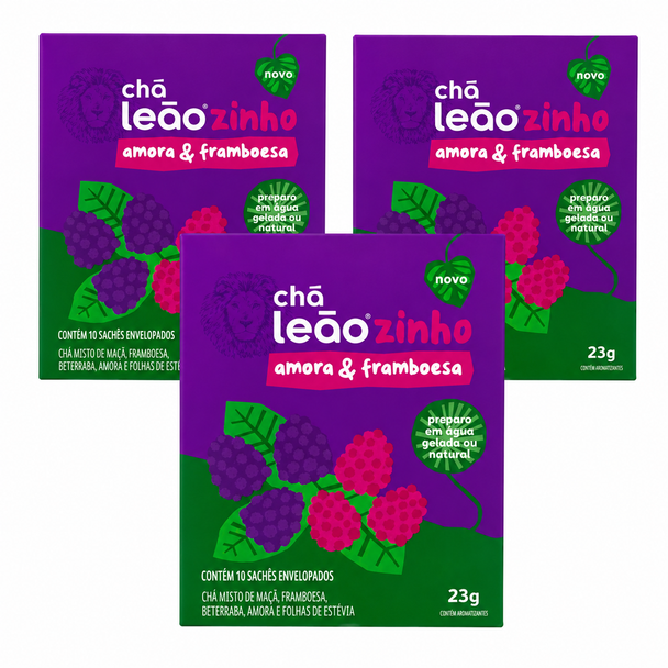 Cha Leaozinho Iced Tea Blackberry & Raspberry, 10 Tea Bags (pack of 3)