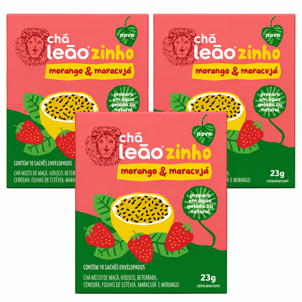Cha Leaozinho Iced Tea Strawberry & Passion Fruit, 10 Tea Bags (pack of 3)