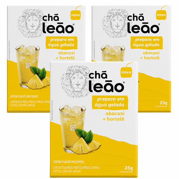 Cha Leao Cold Brew Tea Pineapple & Mint, 10 Tea Bags (pack of 3)