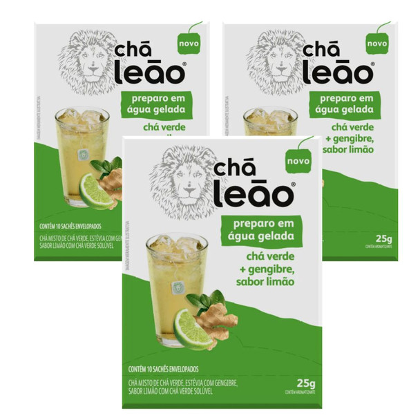 Cha Leao Cold Brew Green Tea Ginger & Lemon, 10 Tea Bags (pack of 3)