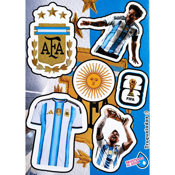 Argentina World Cup 2026 Vinyl Sticker Sheet with Messi, AFA Crest & Jersey Designs