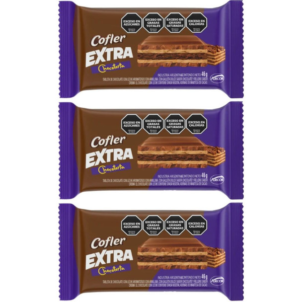 Cofler Extra Chocotorta Filled Milk Chocolate Bar with Cookie Layers, 46 g / 1.62 oz (Pack of 3)