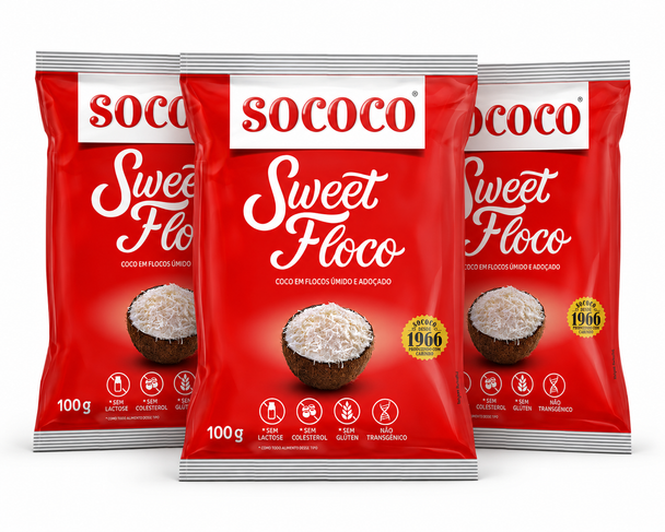 Sococo Sweet Flaked Coconut, 100 g / 3.53 oz (pack of 3)