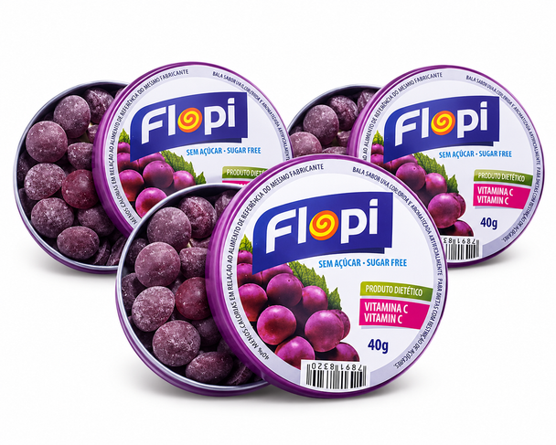Florestal Flopi Grape Hard Candy, 40 g / 1.41 oz (pack of 3)