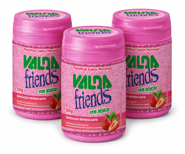 Valda Friends Sugar-Free Strawberry Candy, 50 g / 1.76 oz (pack of 3)