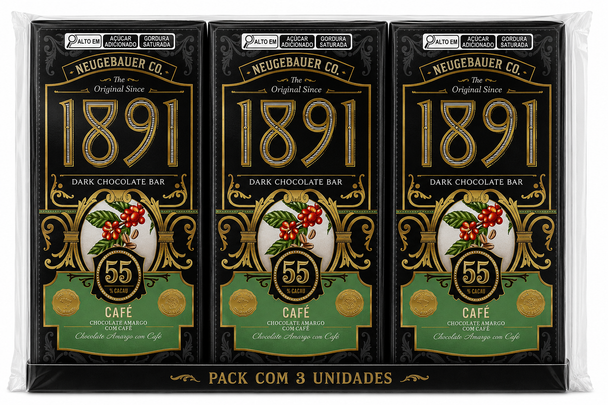Neugebauer 1891 Dark Chocolate Bar 55% Cocoa with Coffee, 85 g / 3.00 oz (pack of 3)