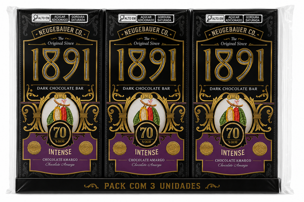 Neugebauer 1891 70% Cocoa Dark Chocolate Bar, 90 g / 3.17 oz (pack of 3)