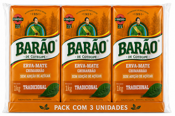 Barão Traditional Chimarrao Yerba Mate, 1 kg / 35.27 oz (pack of 3)