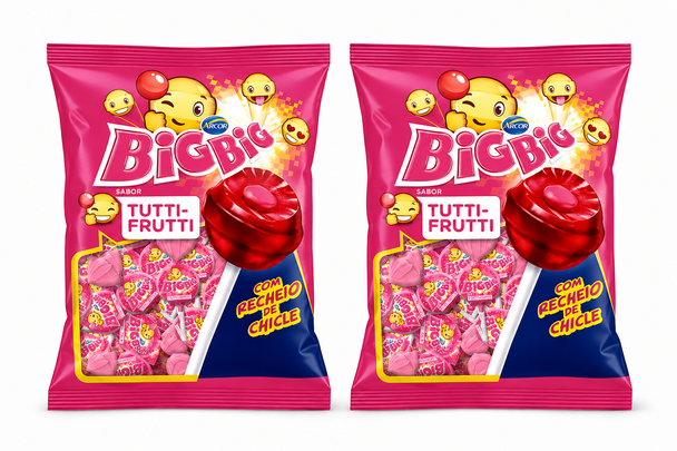 Arcor Big Big Tutti Frutti Bubble Gum Lollipops, 500 g / 17.64 oz (pack of 2)