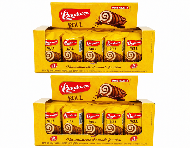 Bauducco Chocolate Roll Cake - 15 Units (pack of 2)