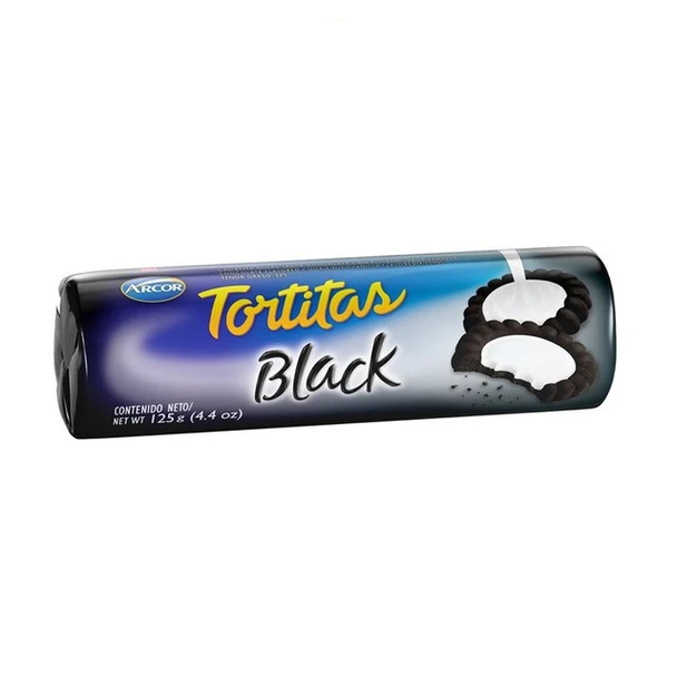 Tortitas Black Galletitas Dulces Rellenas Sweet Chocolate Cookies With Vanilla Flavored Filling, 125 g / 4.4 oz (pack of 3)