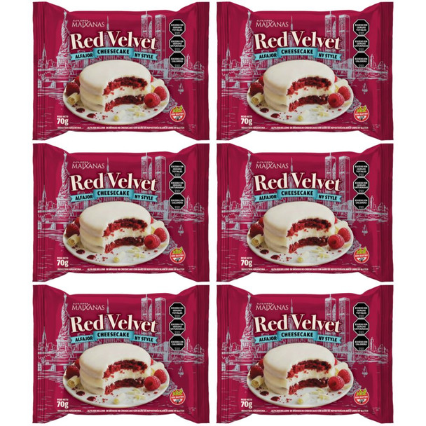 Maixanas Red Velvet Cheesecake Alfajor, 70 g / 2.47 oz (pack of 6)