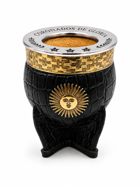 Laska Imperial Mate Gourd Calabaza with Sol de Mayo Design Black