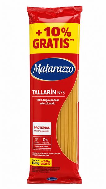 Matarazzo Tallarín No. 5 Dry Pasta 100% Durum Wheat + 10% Free, 550 g / 19.4 oz