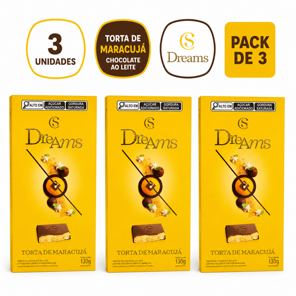 Cacau Show Dreams Passion Fruit Pie Chocolate Bar, 130 g / 4.59 oz (pack of 3)