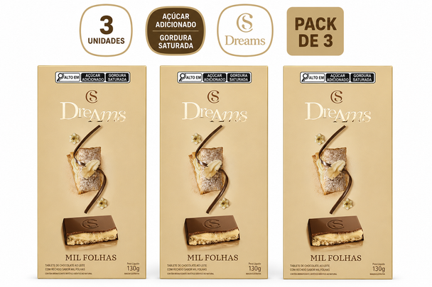 Cacau Show Dreams Mille-Feuille Chocolate Bar, 130 g / 4.59 oz (pack of 3)