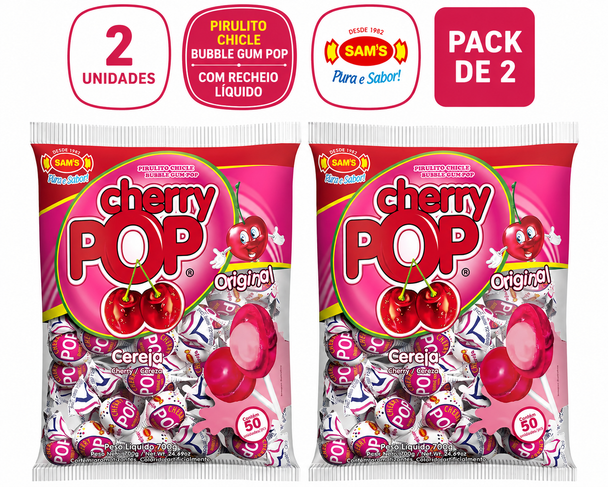 Cherry Pop Cherry Bubble Gum Filled Lollipops, 700 g / 24.69 oz (pack of 2)