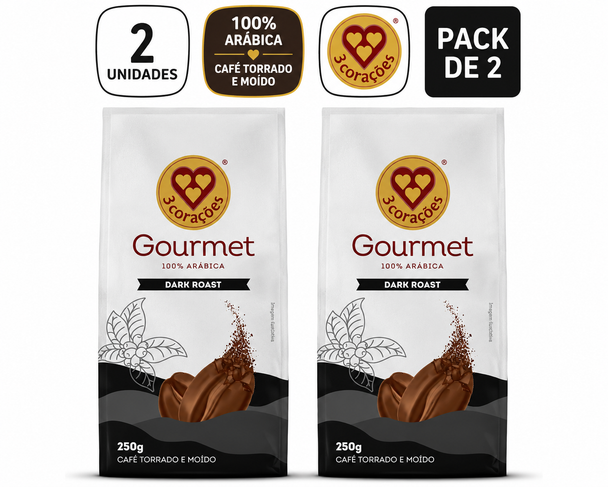 3 Corações Gourmet Dark Roast Ground Coffee, 250 g / 8.82 oz (pack of 2)