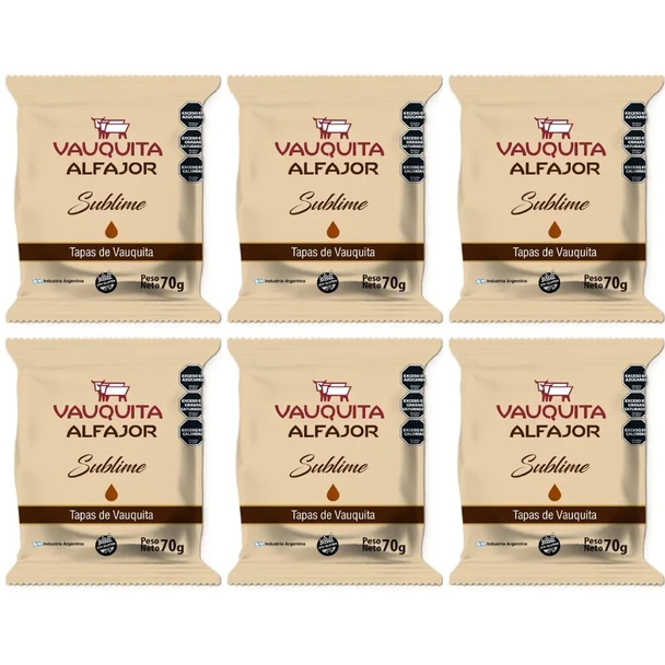 Vauquita Sublime Alfajor with Tapas de Vauquita, 70 g / 2.47 oz (pack of 6)