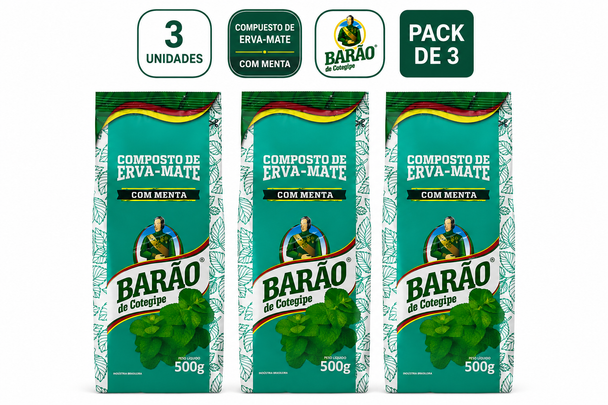 Barão de Cotegipe Mint Yerba Mate, Gluten Free, 500 g / 17.64 oz (pack of 3)