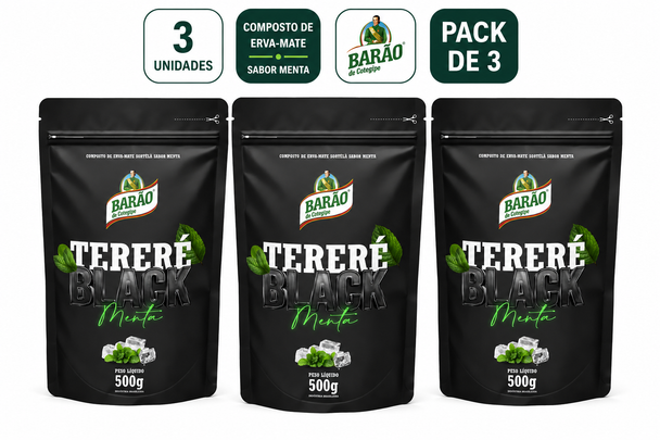 Barão Black Mint Tereré Yerba Mate, 500 g / 17.64 oz (pack of 3)