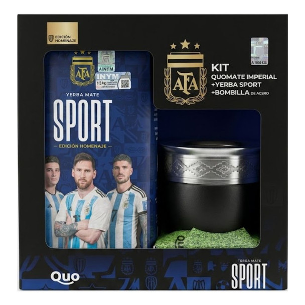 Quo AFA Kit with Black Imperial Mate, Sport Yerba Mate & Steel Bombilla