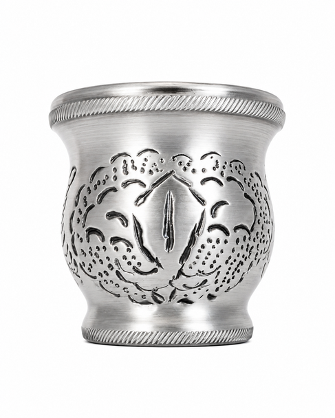 Flor de Lis Algarrobo Mate Gourd Covered in Hand-Engraved Aluminum