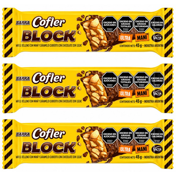 Cofler Block Ultra Maní Peanut Chocolate Bars, 135 g / 4.76 oz (Pack of 3)