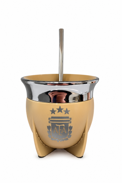 Pampa Mate AFA Campeones del Mundo Wide Mouth Beige Mate Gourd with Bombilla