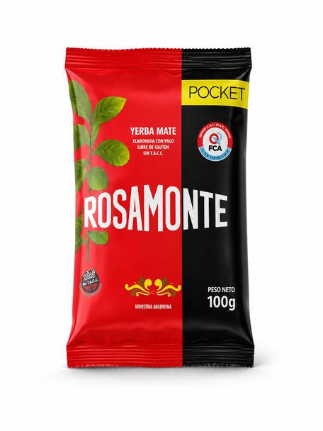 Rosamonte Pocket Traditional Yerba Mate with Stems, 100 g / 3.53 oz each (pack of 4)