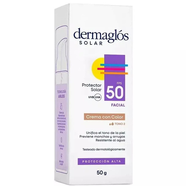 Dermaglós Solar SPF 50 Tinted Facial Sunscreen Tone 2, 50 g / 1.76 oz