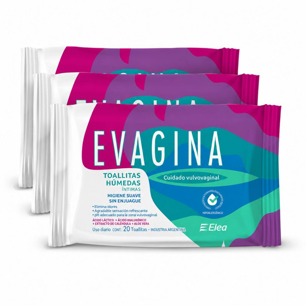 Evagina Intimate Wet Wipes for Vulvovaginal Care, 20 Units each (pack of 3)