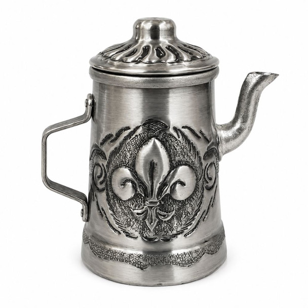Handcrafted Embossed Aluminum Mate Kettle with Fleur-de-Lis Design