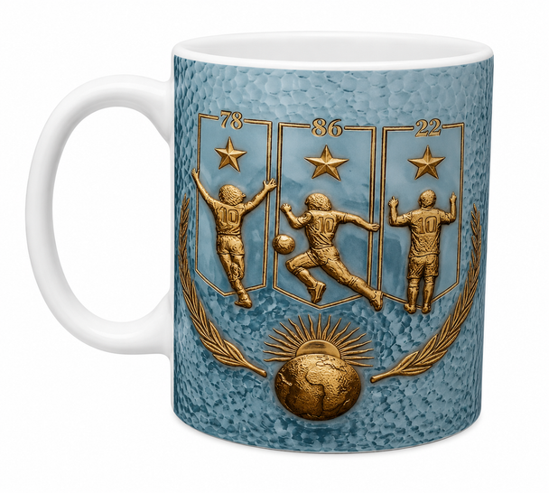 Taza Ceramic Mug Argentina Three Stars World Cup Champions Design