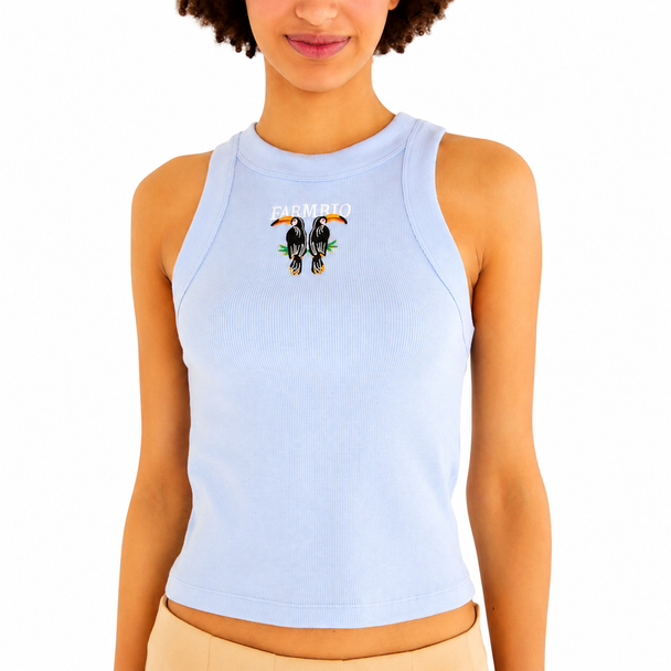 Farm Rio Toucan Embroidered Cropped Tank Top