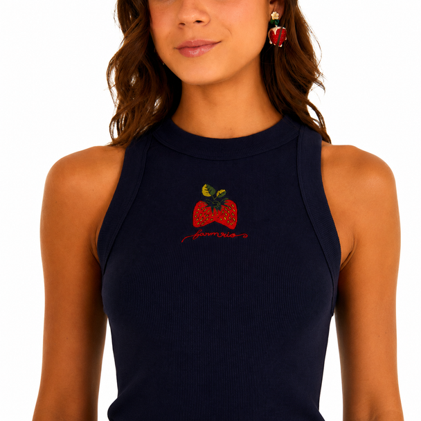 Farm Rio Strawberry Embroidered Tank Top