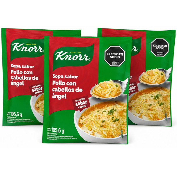 Knorr Sopa de Pollo con Cabellos de Ángel Chicken Soup with Angel Hair Pasta, 105.6 g / 3.73 oz (Pack of 3)