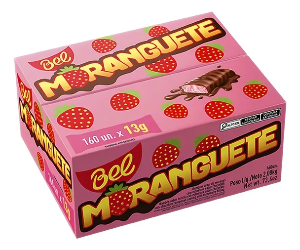 Moranguete Chocolate Strawberry Bonbons Box, 2.08 kg / 73.40 oz (160 Units)