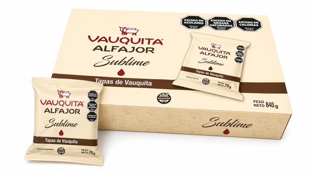 Vauquita Alfajor Sublime Gluten-Free with Vauquita Tapas, 70 g / 2.47 oz (box of 12)