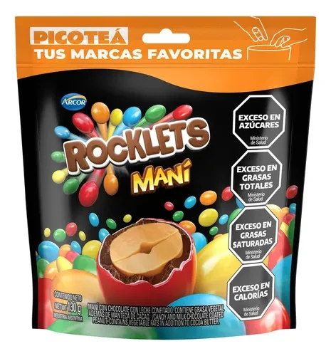 Arcor Rocklets Maní Candy & Milk Chocolate Coated Peanuts, 130 g / 4.59 oz