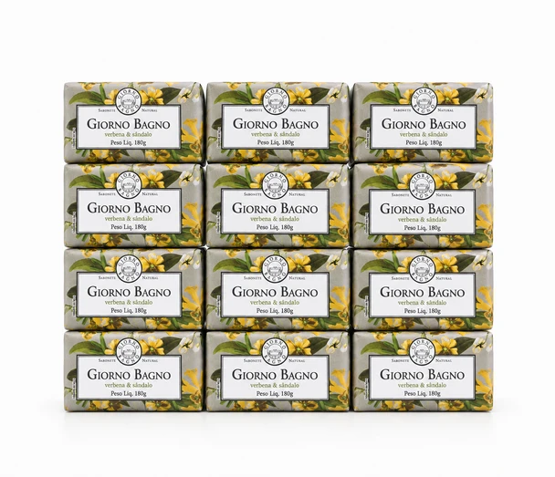 Giorno Bagno Verbena & Sandalwood Bar Soap, Vegan, 180 g / 6.35 oz (box of 12)