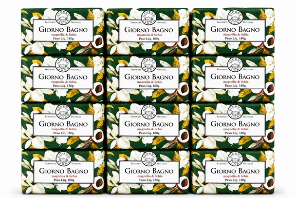 Giorno Bagno Magnolia & Lychee Bar Soap, 100% Plant-Based, 180 g / 6.35 oz (box of 12)