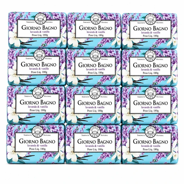 Giorno Bagno Lavender & Vanilla Bar Soap, 100% Plant-Based, 180 g / 6.35 oz Each (box of 12)