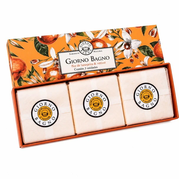 Giorno Bagno Orange Blossom & Vetiver Bar Soap Gift Set, 100% Plant-Based, 100 g / 3.53 oz (Kit of 3)