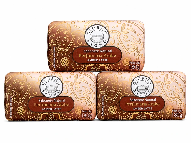 Giorno Bagno Amber Latte Bar Soap, Vegan, Hypoallergenic, 180 g / 6.35 oz (pack of 3)