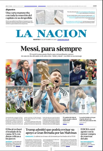 La Nación Newspaper “Messi, Para Siempre” September 1, 2026 - Argentina Collector Edition